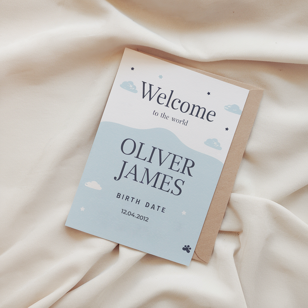 Tarjetas de Anuncio de Nacimiento de Niño personalizadas: 100 por