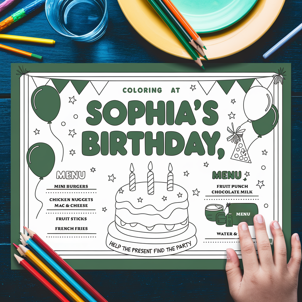 Placemat de colorat pentru petrecerea de ziua de naștere