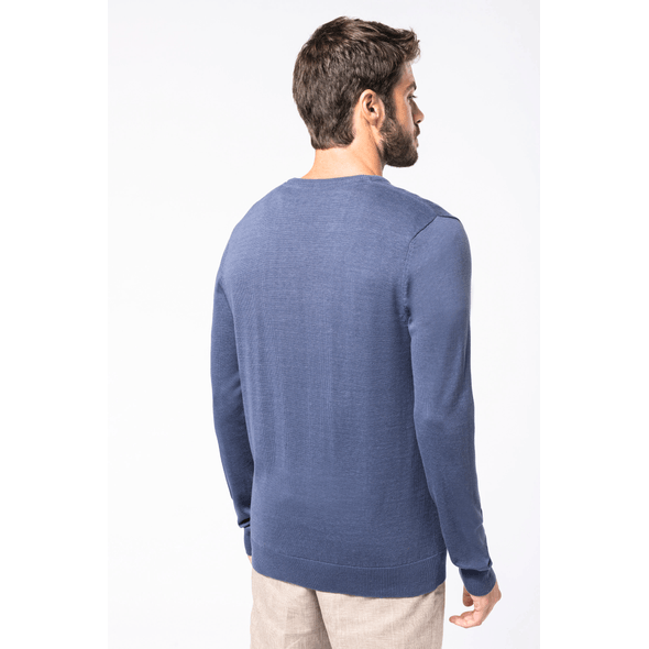Kariban Men's Long Sleeve V-Neck T-Shirt - Slim Fit Basic Tee With Contrast Neck Tape