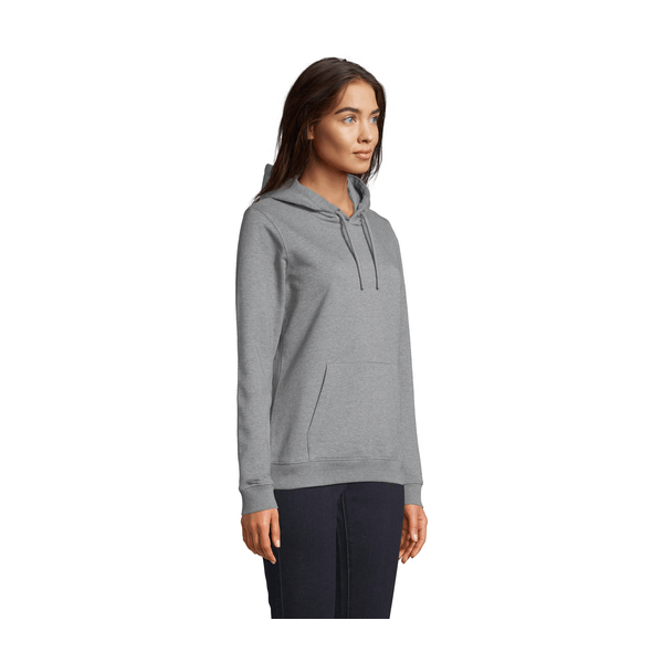 DKNY Pullover girocollo da donna con logo in spugna francese con strass, Eggnog/ghiaia, Small DKNY Pullover girocollo da donna con logo in spugna francese con strass, Eggnog/ghiaia, Small