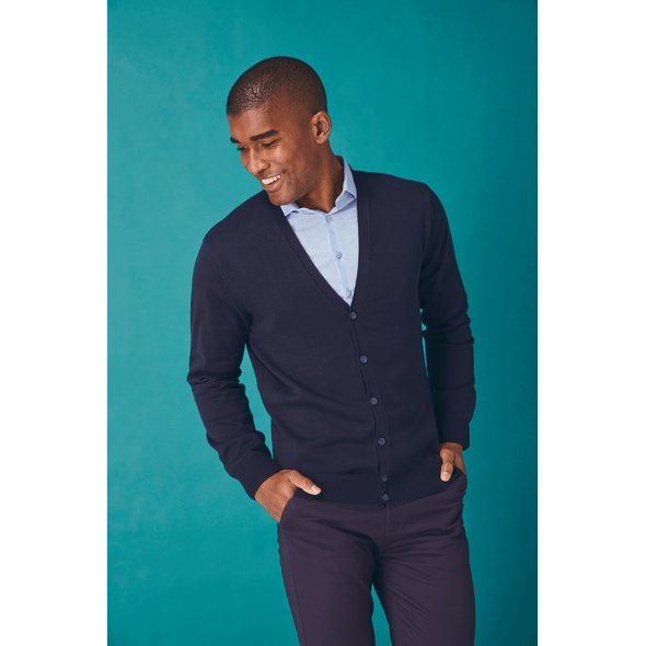 Henbury Uomo - Maglia A Manica Lunga Con Colletto Alto, Blu Navy Taglia L - Polo Casual Con Toppe E Bottoni In Corzo