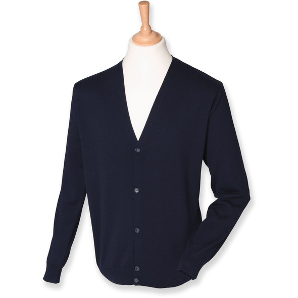 Henbury Uomo - Maglia A Manica Lunga Con Colletto Alto, Blu Navy Taglia L - Polo Casual Con Toppe E Bottoni In Corzo