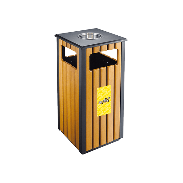 Papierkorb / Aschenbecher für draußen Braunes Holz