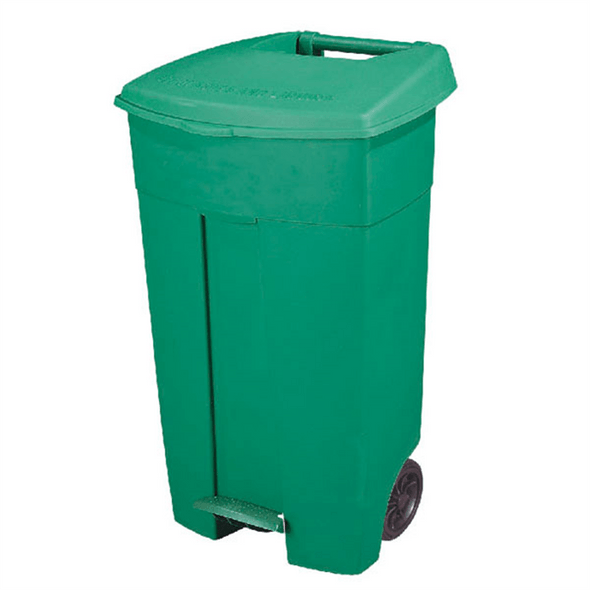 1 Container met deksel en pedaal met 2 wielen groen HDPE € 133,19 | BIZAY