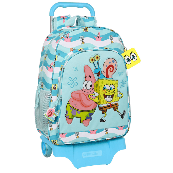 Spongebob | Mochila Escolar Con Bob Esponja Ruedas Stay Positive Azul Blanco (33 X 42 X 14 Cm)