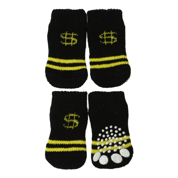 Calcetines Para Perros "Dollar" Negros Y Amarillos
