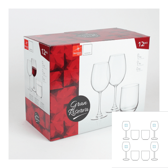 8 wine glasses and 4 water glasses set - BORMIOLI ROCCO - Gran Riserva