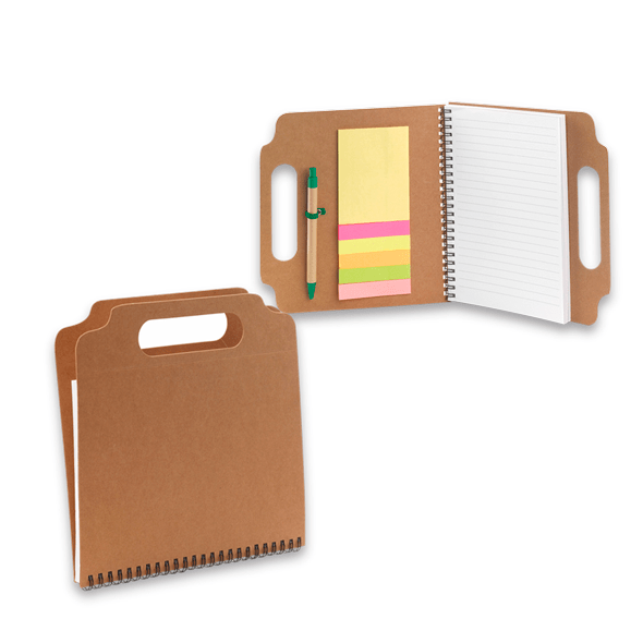 Anteckningsbok med penna och klisterlapp