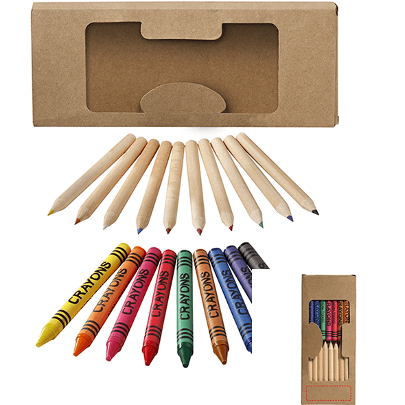 Set of Colored Pencils and Crayons